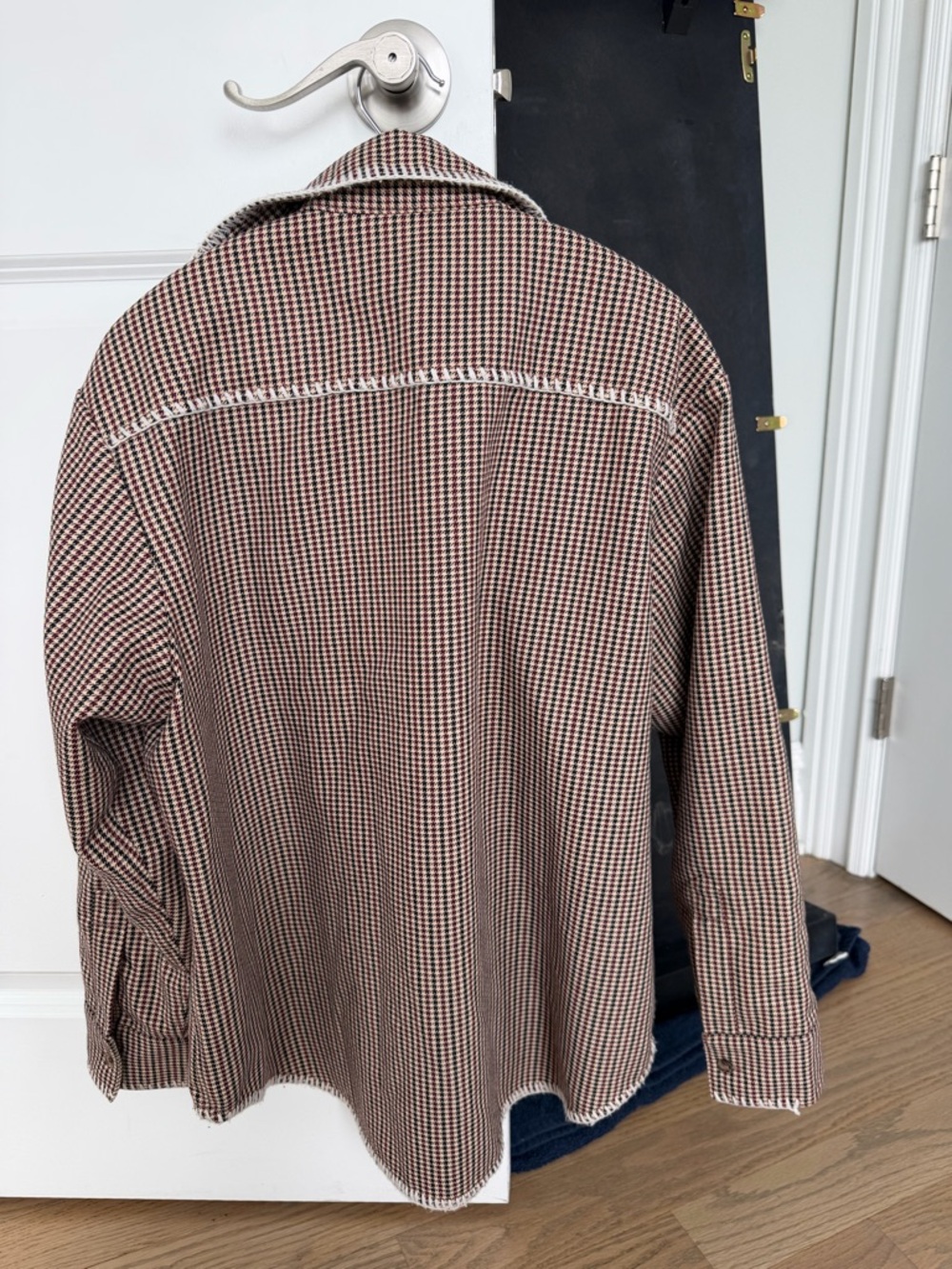 Still here Checked Button-Up Shirt Jacket in plaid wool Brown and Cream - Picture 4 of 5
